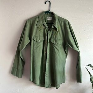 K-Mart Pearl Snap Western Clay Green Green/Gold Small